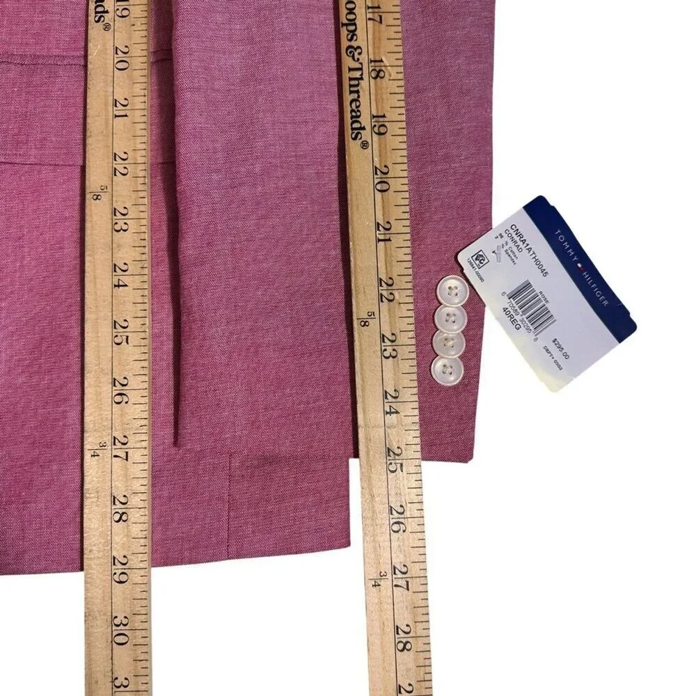 TOMMY HILFIGER Mens Blazer 40R Sport Coat 2 Button Suit Jacket Pink Cotton